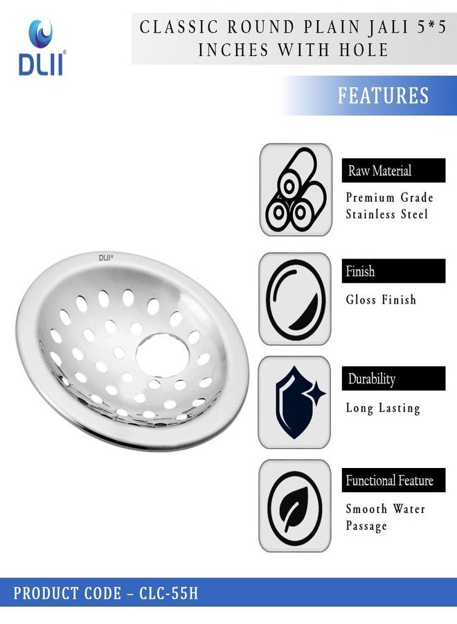 DLII® Classic Round Plain Jali 5x5 Inches for Bathroom Kitchen & Balcony | Stainless Steel Floor Drain Cover (with Hole) - Image 3