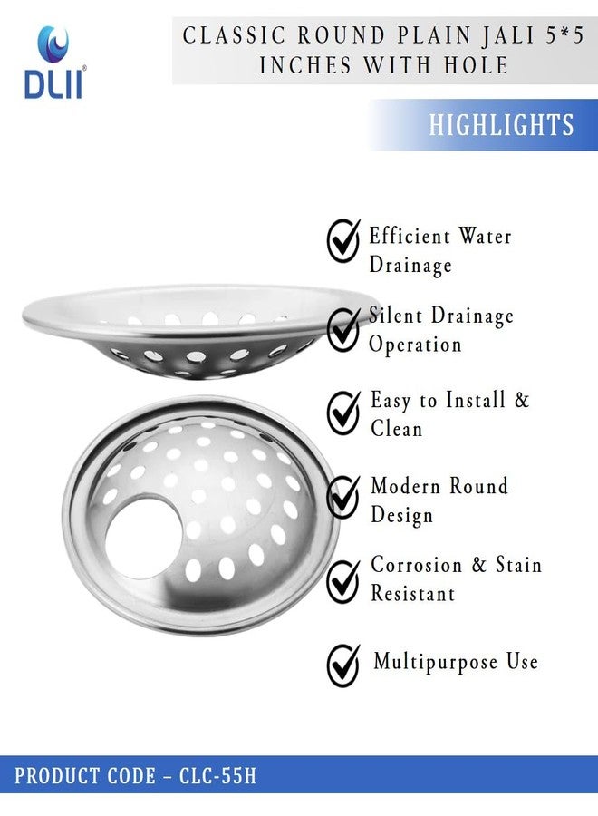 DLII® Classic Round Plain Jali 5x5 Inches for Bathroom Kitchen & Balcony | Stainless Steel Floor Drain Cover (with Hole) - Image 2