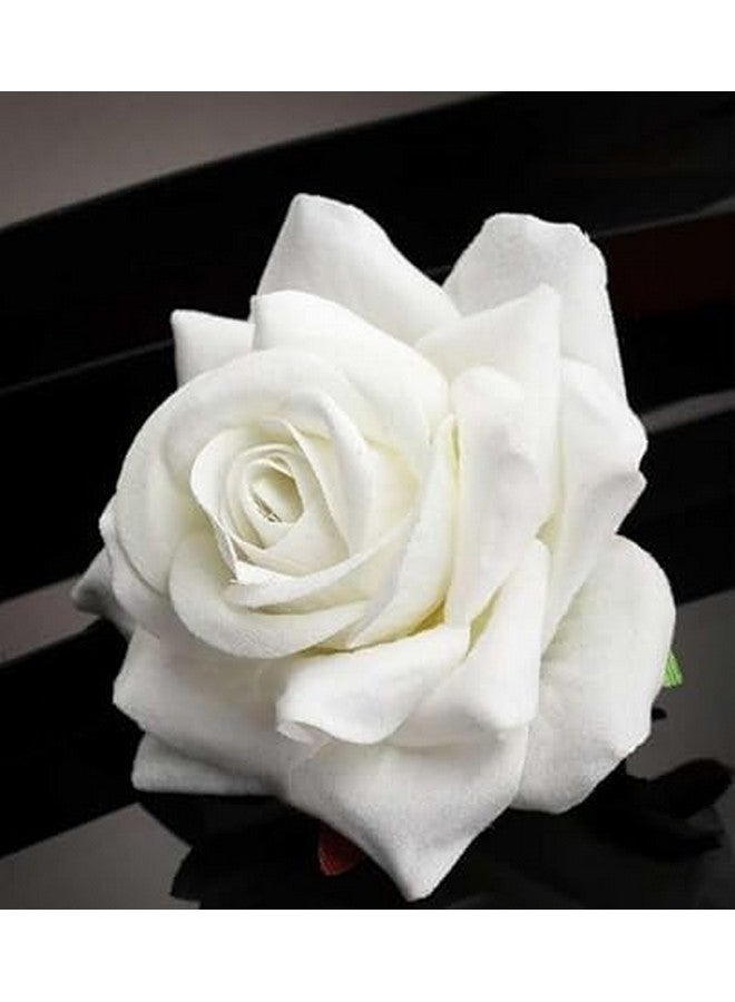 Vrindavanstore.in Elegant White Rose Hair Clip for Women & Girls | Artificial Flower Hair Pin | Bun & Party Hairstyle Accessory - Image 4