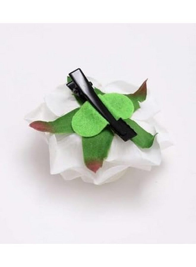 Vrindavanstore.in Elegant White Rose Hair Clip for Women & Girls | Artificial Flower Hair Pin | Bun & Party Hairstyle Accessory - Image 2