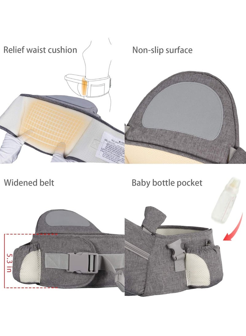 جابيسي Baby Hip Seat Carrier Baby Waist Stool,للأطفال الرضع الصغار,مع جيب الحزام القابل للتعديل التخزين الضخم الداخلي الناعم,مع مدد الخصر (رمادي داكن) - Image 4