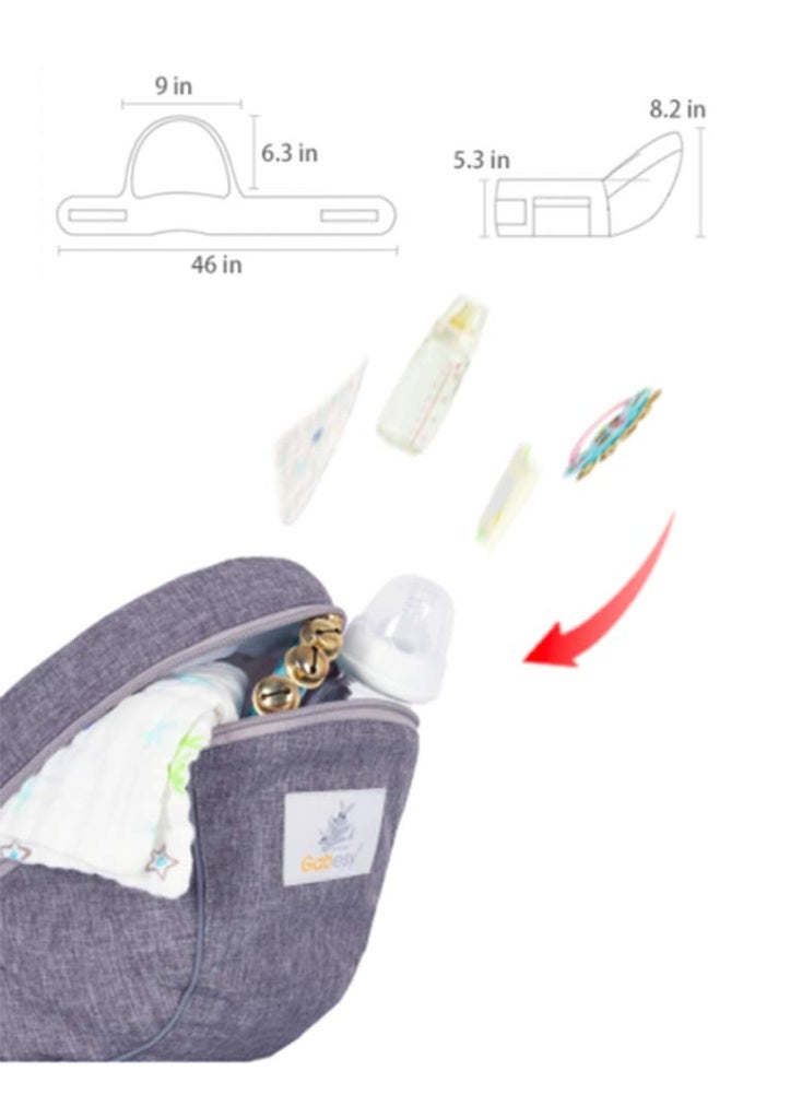 جابيسي Baby Hip Seat Carrier Baby Waist Stool,للأطفال الرضع الصغار,مع جيب الحزام القابل للتعديل التخزين الضخم الداخلي الناعم,مع مدد الخصر (رمادي داكن) - Image 5