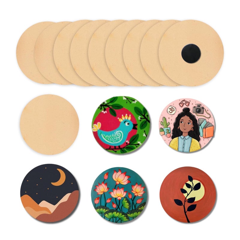 CRAFNICK CRAFNICK® Round MDF Cutouts for Fridge Magnet | Set of 10-3 Inch-2.5mm | MDF Boards for Art and Craft | Plain Blank Unfinished Round Cutouts for Painting, Craft, Decoration | Craft Supplies for DIY (10) - Image 1