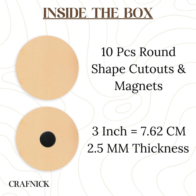 CRAFNICK CRAFNICK® Round MDF Cutouts for Fridge Magnet | Set of 10-3 Inch-2.5mm | MDF Boards for Art and Craft | Plain Blank Unfinished Round Cutouts for Painting, Craft, Decoration | Craft Supplies for DIY (10) - Image 5
