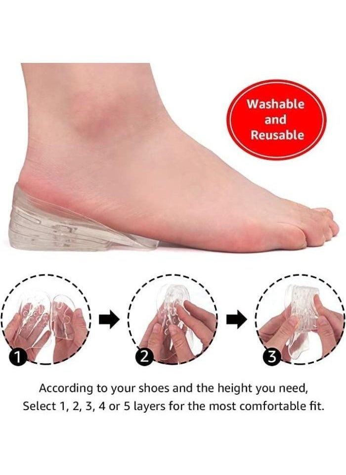 Height Increase Insole Up To 5 Layers Of Silicone Gel For Heel Insoles, 1 Pair