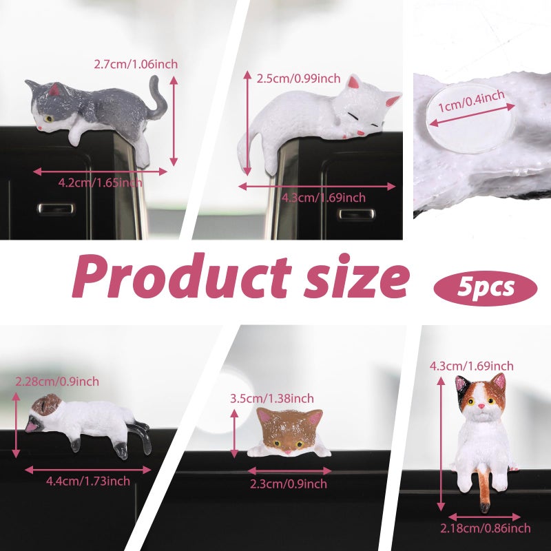 Tucnoeu 5pcs Cute Cat Fingurine Computer Monitor Decor, Mini Cat Figurines, Car Accessories Interior, Mini Resin Cats for Computer Monitors, Car Screens, Desks - Image 2