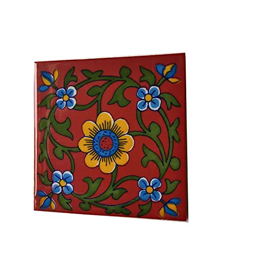 Shiv Kripa Blue Pottery Home Decorative Ceramic Wall Hanging Tile - Design Flooring, Floral Kitchen Washroom Mosaic Furniture Handmade Backsplash 3 x 3 Inches (Pack of 20, Multicolor) - Image 4