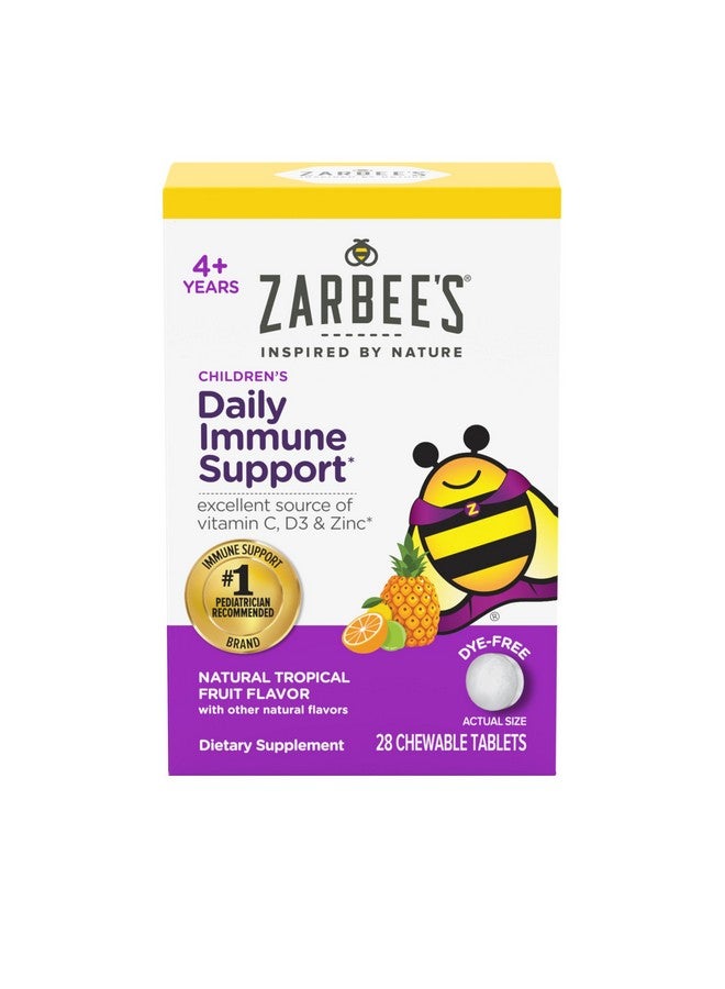 Zarbee's Kids Immune Support, Vitamin C, D & Zinc Daily Immunity Vitamins for Children 4+ Years, Natural Tropical Fruit Flavor, 28 Chewable Tablets - Image 1