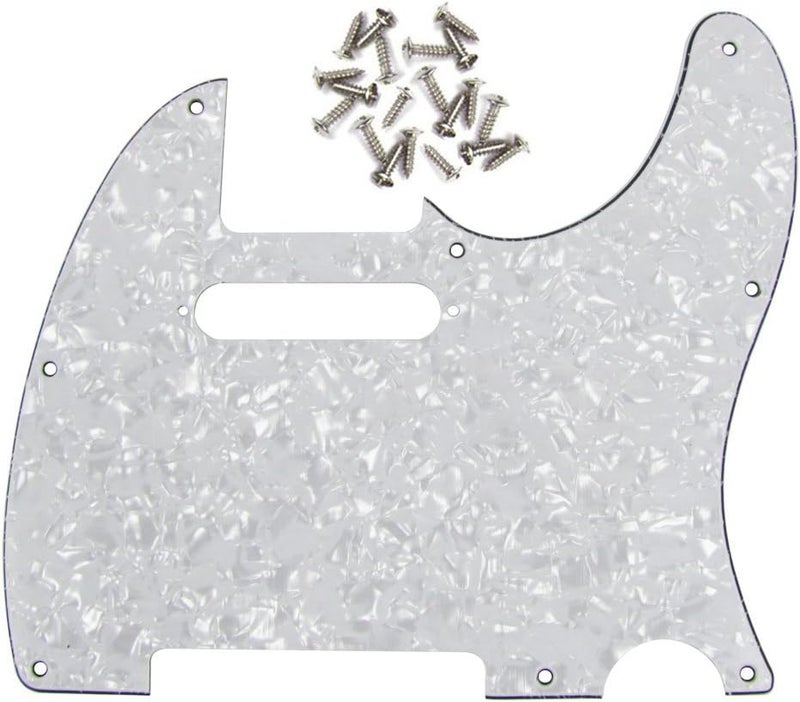 FLEOR 8 Hole TL Pickguard Scratch Plate with Pickguard Screws Set Fit USA/MX Standard TL Style Pickguard Replacement, 4Ply White Pearl - Image 1