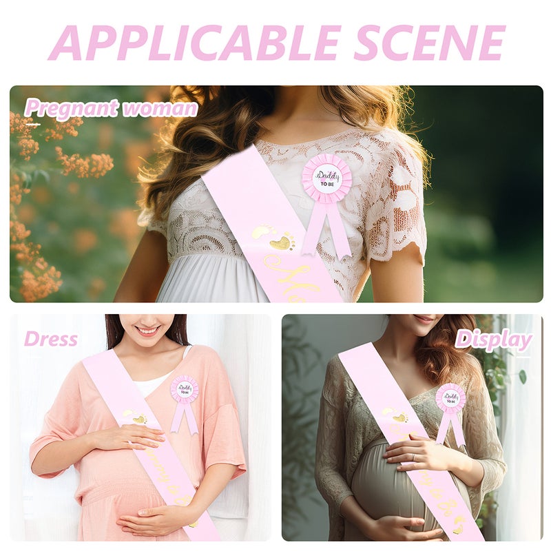 4 Sets Dad to Be Badge Pins Mom to Be Badges Mommy to Be Sash Baby Shower Decorations - Image 4