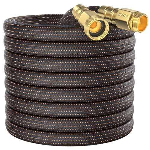 BYDA 10FT Lightweight Flexible Garden HoseNonSlip HandlesNonkink HoseSolid Brass Fitting for Boats RV Water HoseMarine WashdownLawnGardenLeakproof TPE Hose OrangeBlack 10 Ft - Image 1