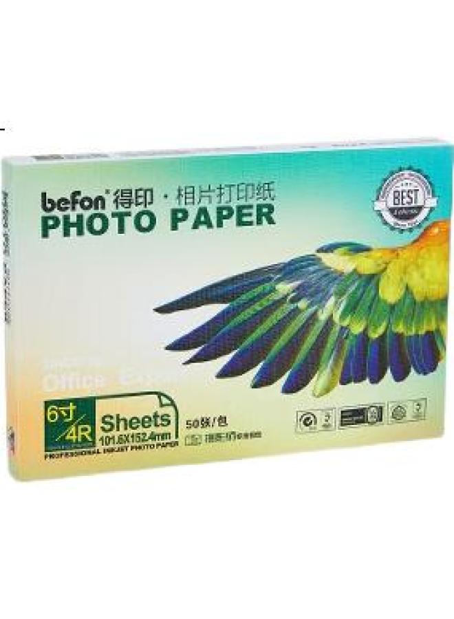Befon ورق صور بييفون 4r مخملي مقاوم للماء سريع الجفاف 240 جرام لطابعة نفث الحبر 50 ورقة/ عبوة طباعة ملونة - Image 1