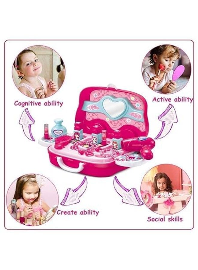 TOY GARDEN 20-Piece Girls Makeup Toy Set | Play Vanity Dressing Table with Hair Dryer, Mirror, Scissors & Brush | Fashion Beauty Salon Cosmetic Palette | Ideal Gift - Image 3