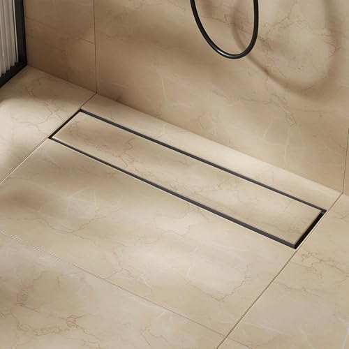 LIPKA Marble Insert Shower Drain Channel | 24 x 3 Inches| 304-Grade Stainless Steel Long Floor Drain for Bathroom & Shower Areas | 21mm Marble Invisible Water Drainer with Side Hole & Cockroach Trap - Image 1