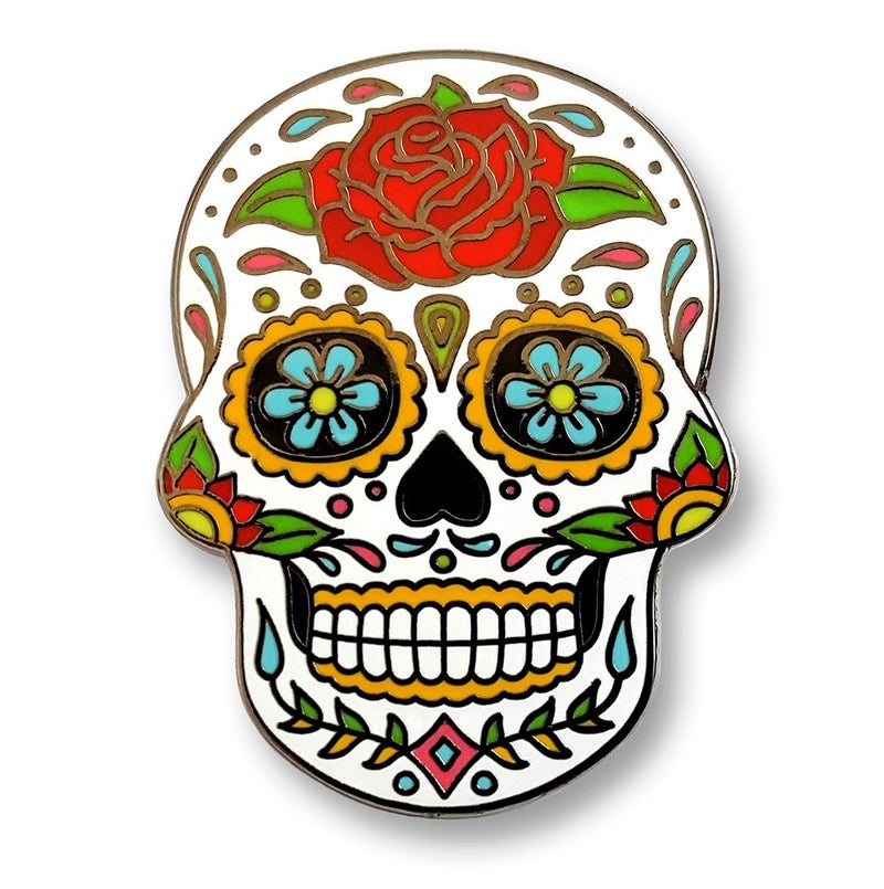 Pinsanity Day of the Dead Sugar Skull Enamel Lapel Pin - Image 1