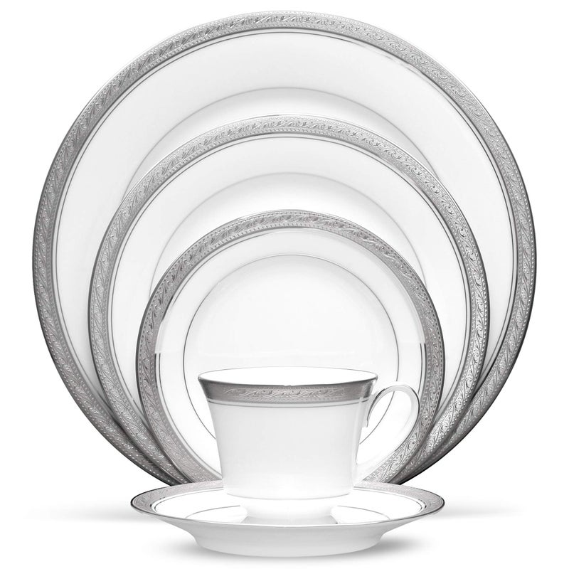 Noritake Crestwood Platinum  5 piece place setting White 6 diameter