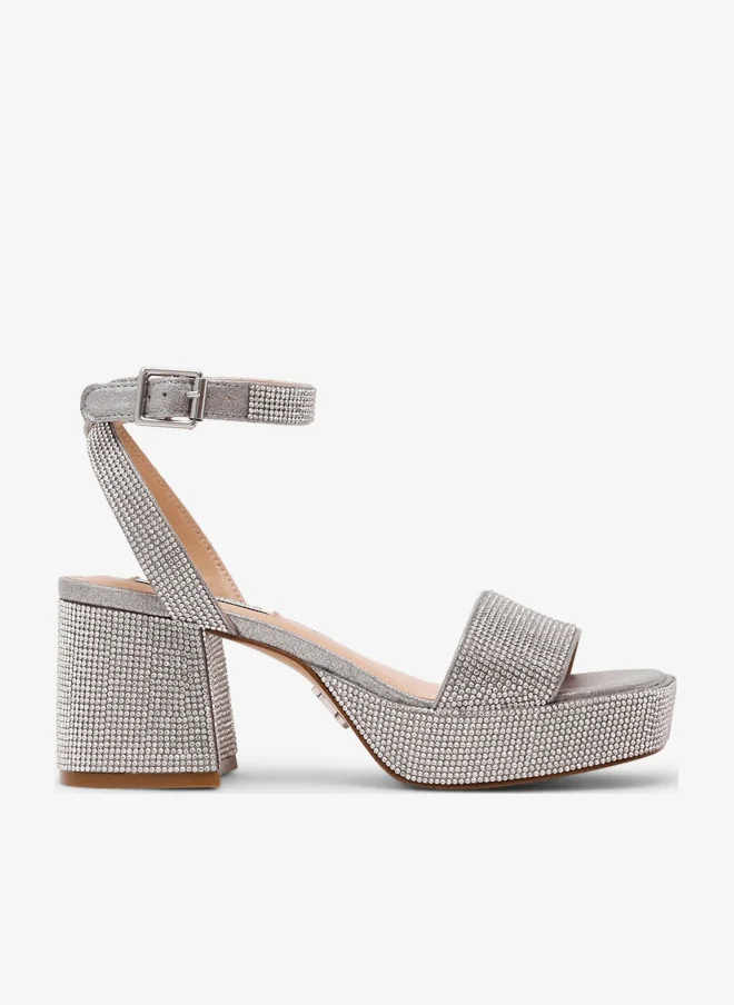 STEVE MADDEN Rhinestones and Metal Buckle Heeled Sandals