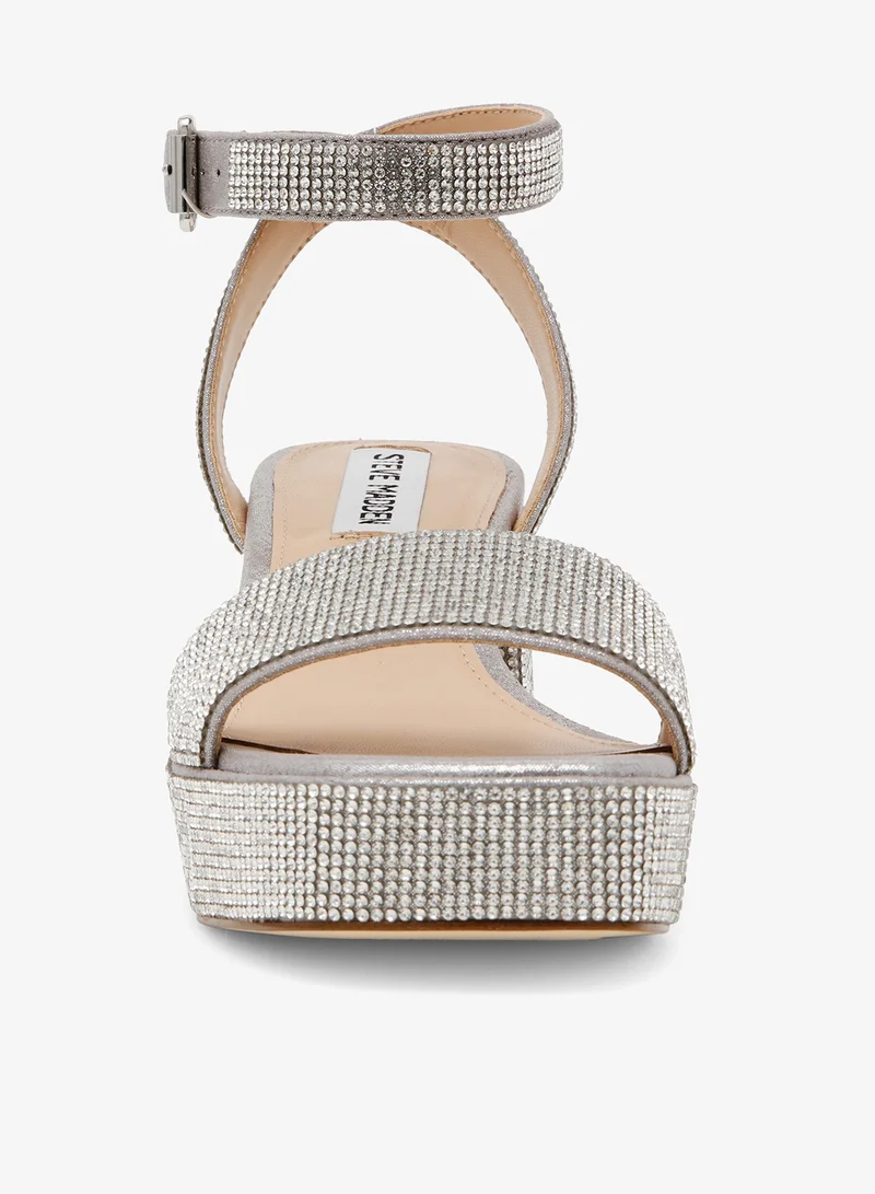 STEVE MADDEN Rhinestones and Metal Buckle Heeled Sandals
