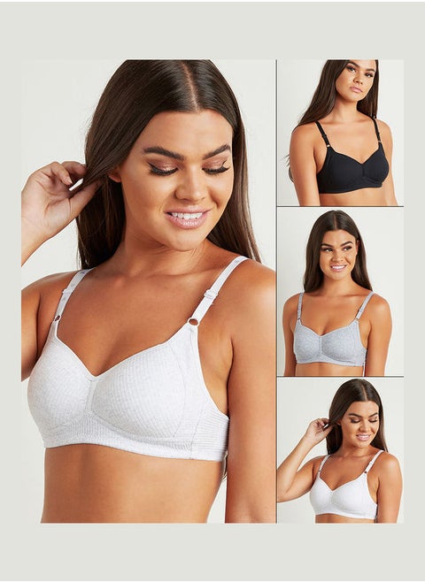 Pack of 3 Cotton Comfort Rib Non Wired Padded Tshirt Bra