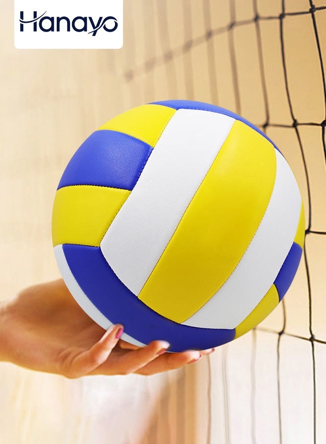 Hanayo Volleyball No.5 Volleyball Professional Team Sports Waterproof Durable Design for Beach Indoor Training Suitable for Indoor and Outdoor Use(Blue+White+Yellow) - Image 1