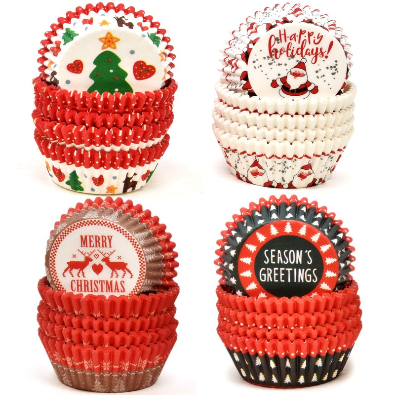 Gift Boutique 500 Pieces Christmas Cupcake Liners Muffin Colorful Paper Disposable Holders Standard Size Ideal for Holiday Decor and Parties Christmas Theme Party Decorations 4 Designed Wrappers