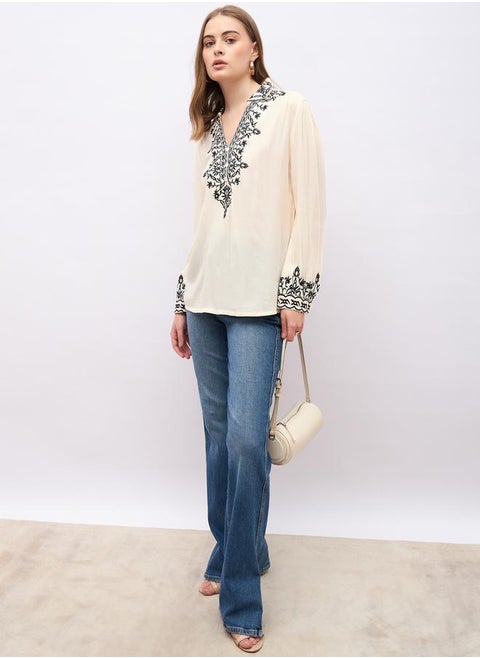 Embroidered Regular Fit Collared Top