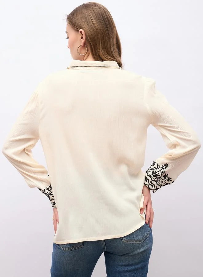 Styli Embroidered Regular Fit Collared Top