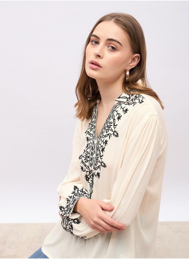 Embroidered Regular Fit Collared Top