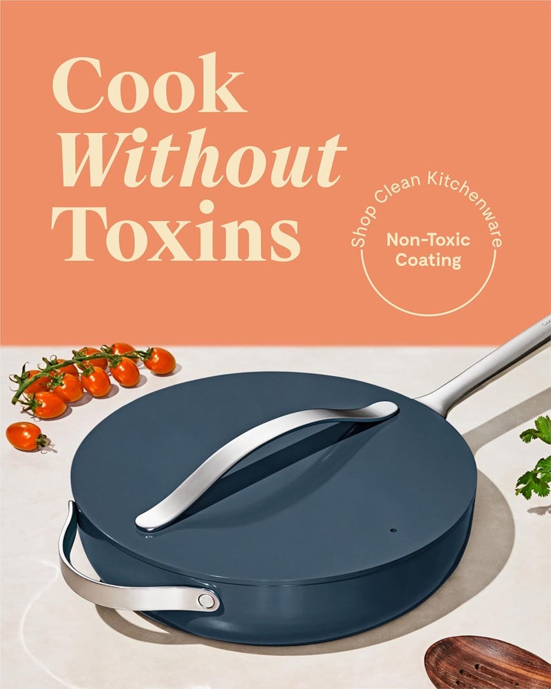 Caraway Nonstick Ceramic Saut Pan with Lid 45 qt 118  Non Toxic PTFE  PFOA Free  Oven Safe  Compatible with All Stovetops Gas Electric  Induction  Navy - Image 2