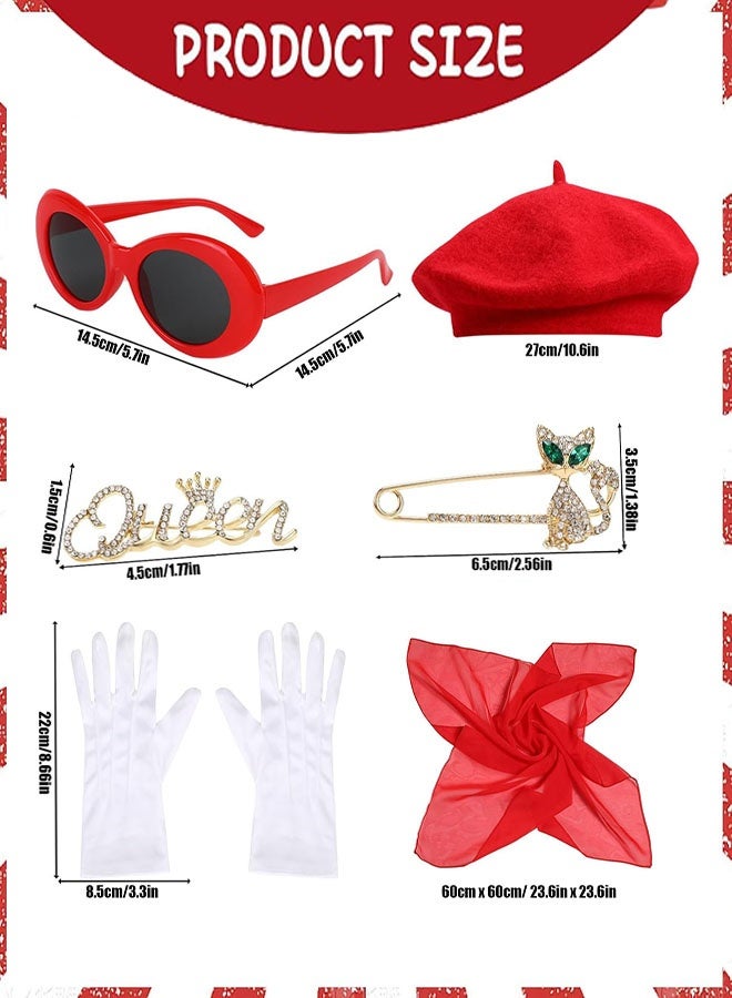 مجموعة إكسسوارات أزياء تنكرية للنساء الفرنسيات، 6 قطع إكسسوارات أزياء من الخمسينيات مع قبعة بيريه، وشاح، نظارات شمسية، قفازات، دبابيس، أزياء تمثيلية للنساء، حفلة تنكرية على الطراز الفرنسي - Image 2