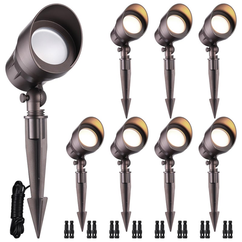 LEONLITE 8-Pack Low Voltage LED Landscape Spotlight, 5W 12V Pathway Lights Outdoor, CRI90, Aluminum Spot Lights for Garden, ETL Listed, IP65 Waterproof, 3000K Warm White, Oil Rubbed Bronze - Image 1