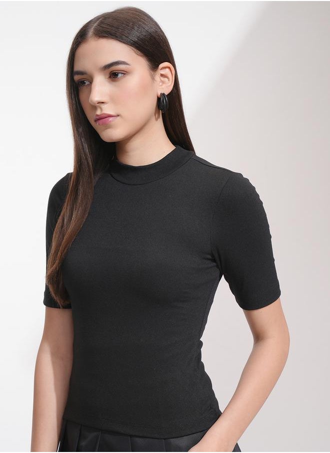 Solid High Neck Fitted Knit Top - pzsku/ZF88C7F9D46F136E7AA7AZ/45/_/1739732142/13fe920d-7181-4d4e-9b81-d6a0ed5330e1