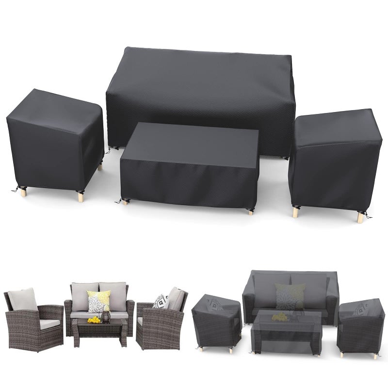 STARTWO Outdoor Patio Furniture Cover Waterproof 4-Piece Set for Chairs, Loveseat and Coffee Table, Heavy Duty 420D, Black - Image 1