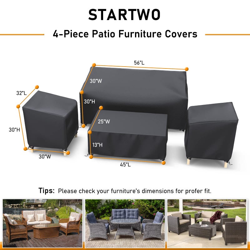 STARTWO Outdoor Patio Furniture Cover Waterproof 4-Piece Set for Chairs, Loveseat and Coffee Table, Heavy Duty 420D, Black - Image 2