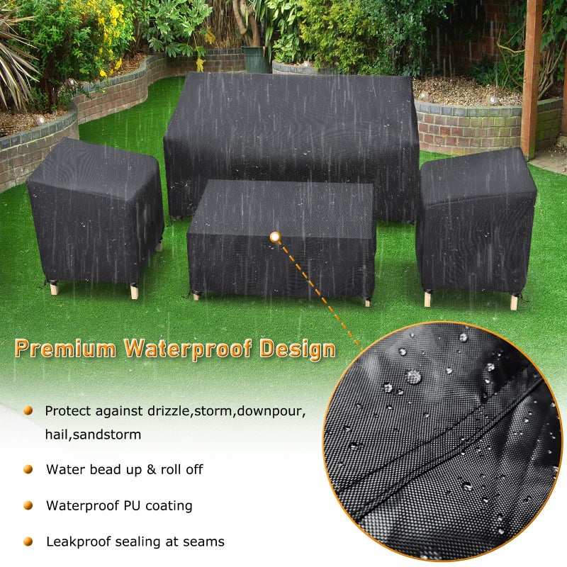 STARTWO Outdoor Patio Furniture Cover Waterproof 4-Piece Set for Chairs, Loveseat and Coffee Table, Heavy Duty 420D, Black - Image 5