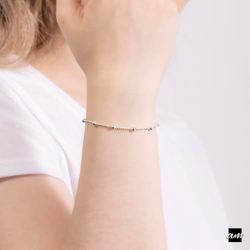 Amberta 925 Sterling Silver 3.2 mm / 1.1 mm Ball Bead Chain Bracelet Length 7" inch / 18 cm (7) - Image 2