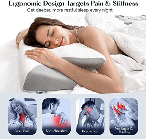 SUTERA - Dream Deep Contour Memory Foam Pillow, Orthopedic Cervical Support for Neck, Shoulder and Back Pain Relief, Ergonomic Pillow for Side, Back and Stomach Sleepers, Washable Cover - White+Bag - Image 5