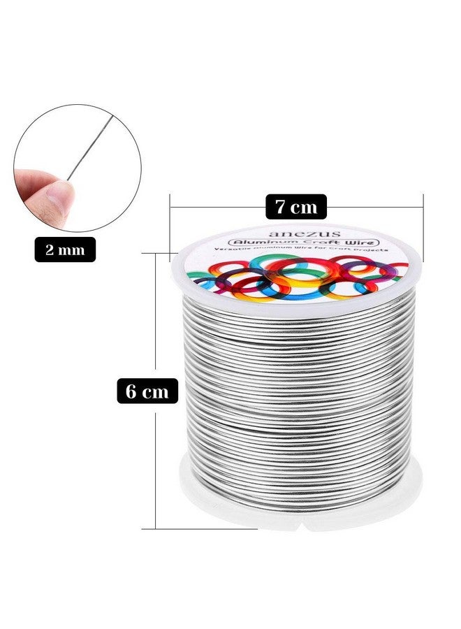 انزيوس 12 سلك ألومنيوم قياس 100 قدم Anezus سلك حديد التسليح قابل للانحناء سلك النحت للحرف اليدوية إكليل صناعة المجوهرات وصنع المجوهرات والزهور (فضي 2 مم) - Image 2