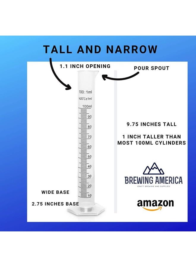 Brewing America 100ml Plastic Graduated Cylinder Beaker - 100ml Science Measuring Test Tube Flask, 2-sided Marking - Black and Raised Graduation Lines, Pour Spout - Image 2
