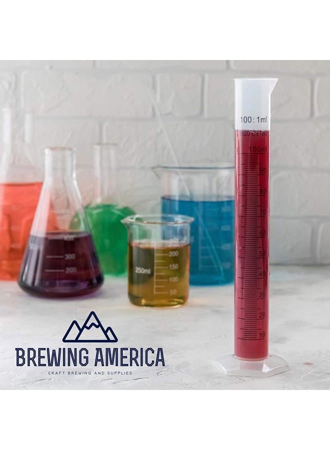 Brewing America 100ml Plastic Graduated Cylinder Beaker - 100ml Science Measuring Test Tube Flask, 2-sided Marking - Black and Raised Graduation Lines, Pour Spout - Image 4
