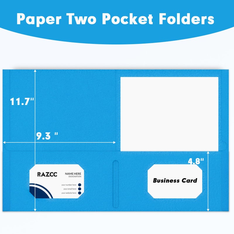 RAZCC Two Pocket Folders, RAZCC 50 Pack 2 Pocket Folders Fit Letter Size Paper, Paper Folders with Pockets for School Office Business Home (Blue) - Image 2