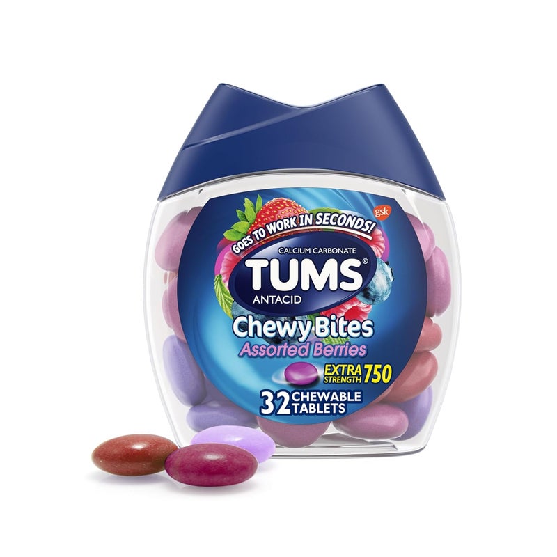 TUMS Chewy Bites Assorted Berries Antacid Hard Shell Chews for Heartburn Relief 32 count - Image 1