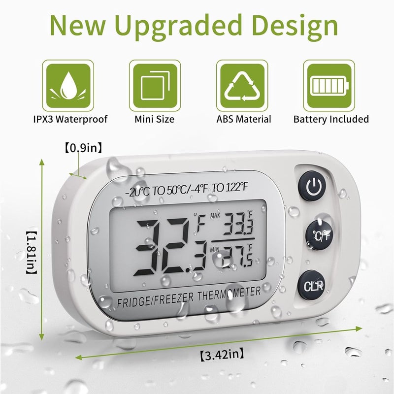Trifecta Trifecta Digital Frigerator Thermometer 2 Pack Waterproof Fridge and Freezer Thermometer Thermometer Refrigerator with Large LCD Screen Stand and Magnetic Back for RoomKitchen White  - Image 3