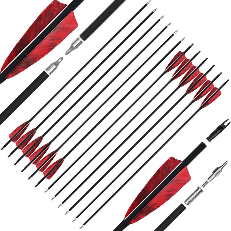 Futaba 30 inch Archery Arrows for Recurve Bow Fiberglass Target Practice (6 pcs) - Red - Image 2