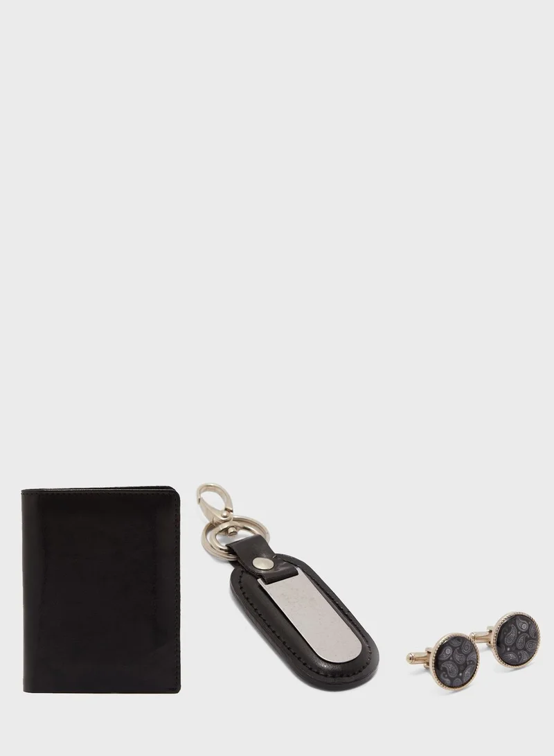 Robert Wood Wallet, Key Chain And Cuff Link Gifting Set