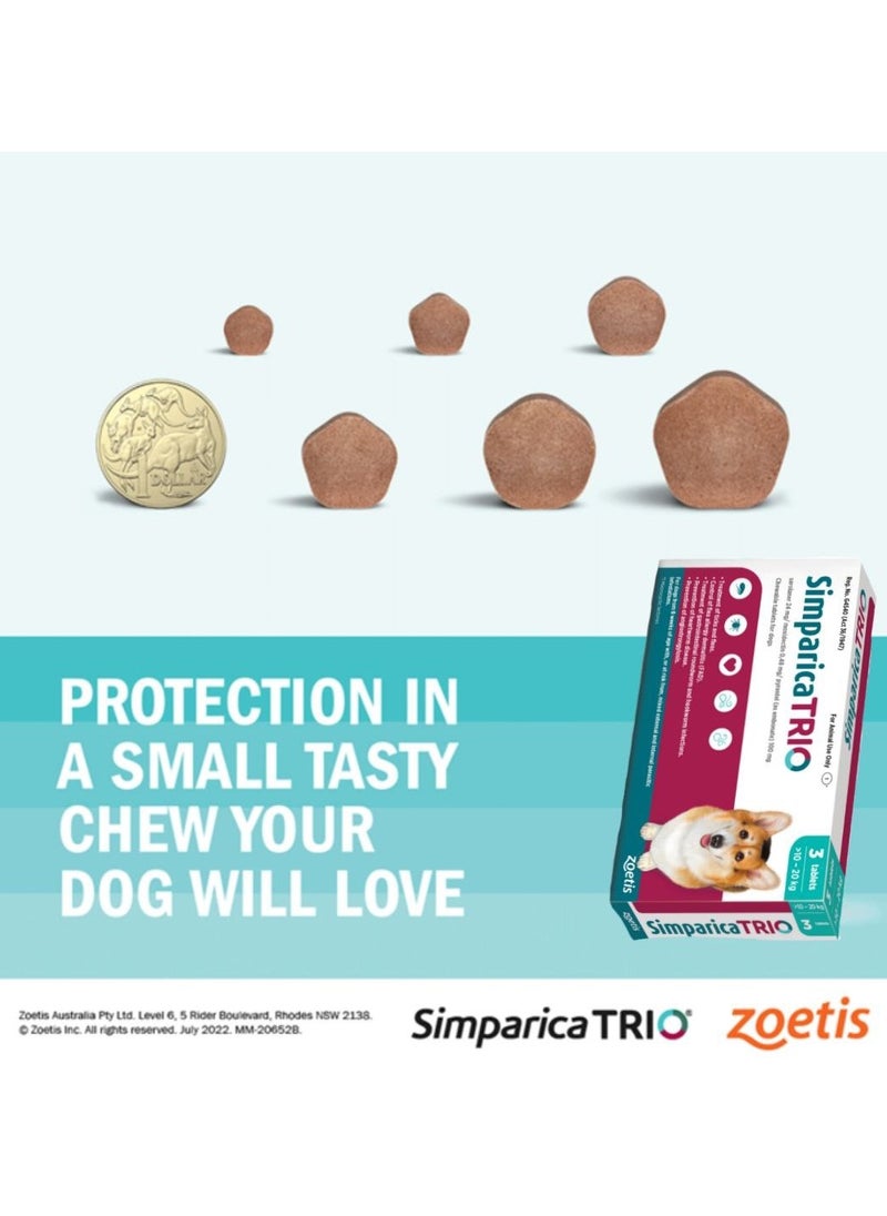 Simparica Trio - Zoetis Simparica TRIO the Complete Flea, Tick, and Heartworm Prevention for Dogs 10- 20 kg - Image 1