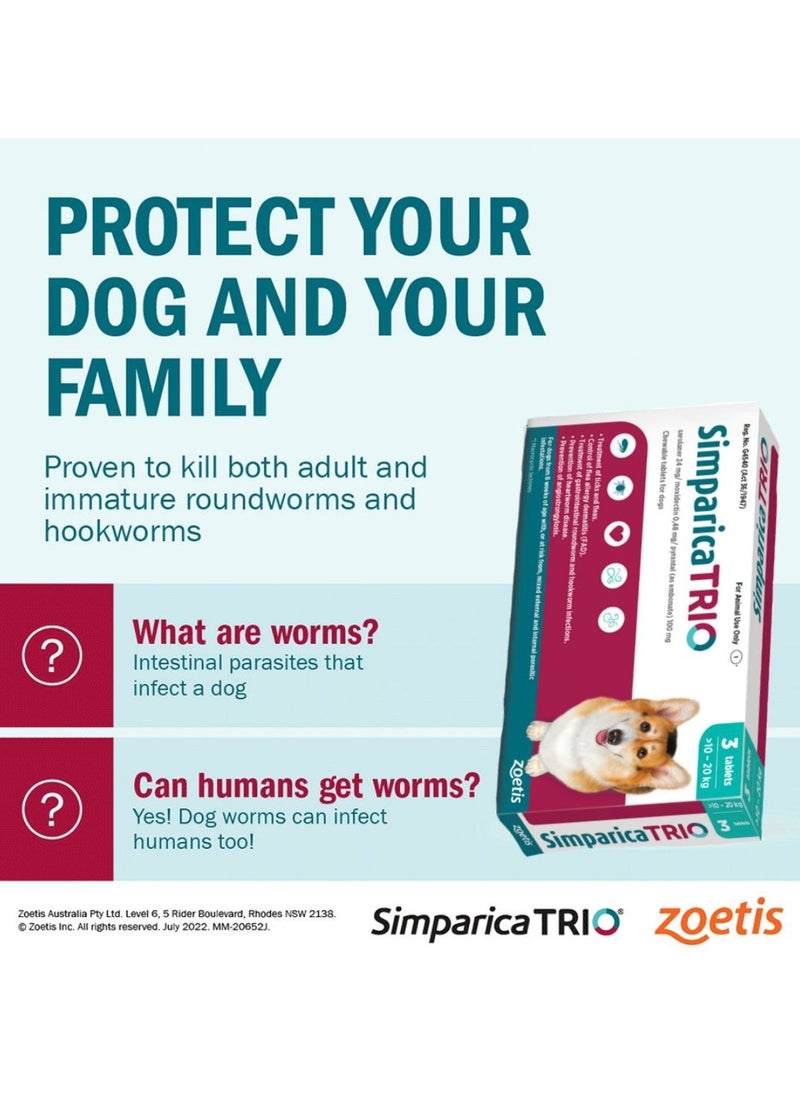 Simparica Trio - Zoetis Simparica TRIO the Complete Flea, Tick, and Heartworm Prevention for Dogs 10- 20 kg - Image 1