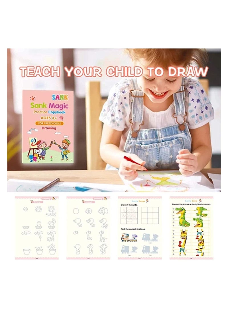 NOG Sank Magic Practice Copybook 4 BOOK 10 REFILL 1 pen 1 grip Number Tracing Book for Preschoolers with Pen Magic Calligraphy Copybook Set Practical Reusable Writing Tool Simple Hand Lettering - Image 2