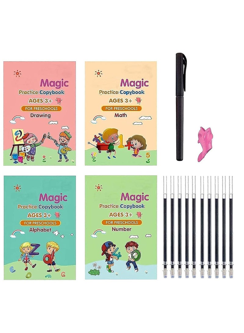 NOG Sank Magic Practice Copybook 4 BOOK 10 REFILL 1 pen 1 grip Number Tracing Book for Preschoolers with Pen Magic Calligraphy Copybook Set Practical Reusable Writing Tool Simple Hand Lettering - Image 1