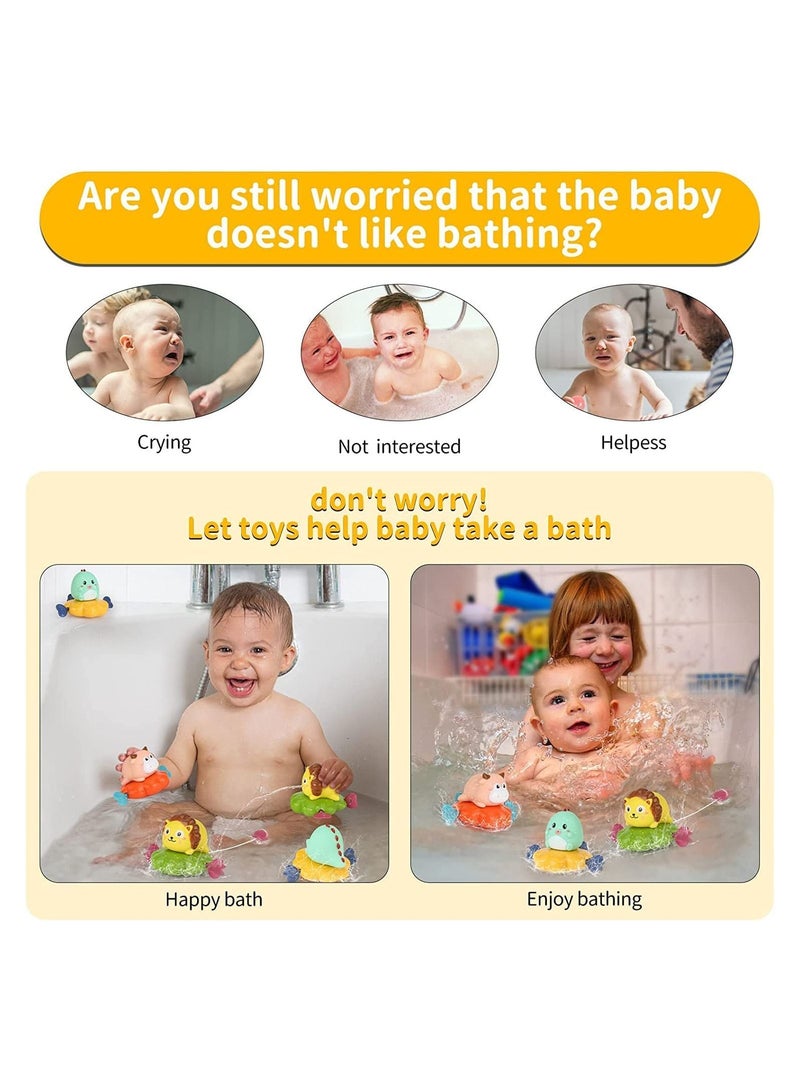 واي آند دي Baby Bath Toys, Floating Swimming 3PCS Bathtub Toys for 6-12 Months, Temperature Sensing Water Spray Children's Bathroom Pull Line Little Lion Calf Dinosaur - Image 3